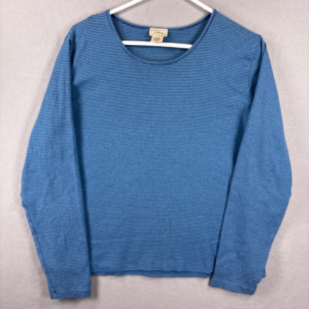 Vintage LL Bean Striped Long Sleeve Shirt Womens XL Soft Cotton Knit Blue